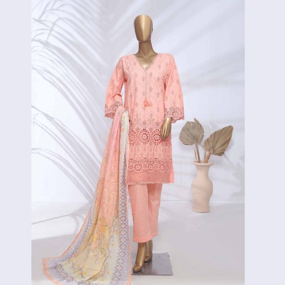Bin Saeed Stitched 3 Piece Embroidered Chicken Kari Lawn Ensemble - Picture 1 of 16